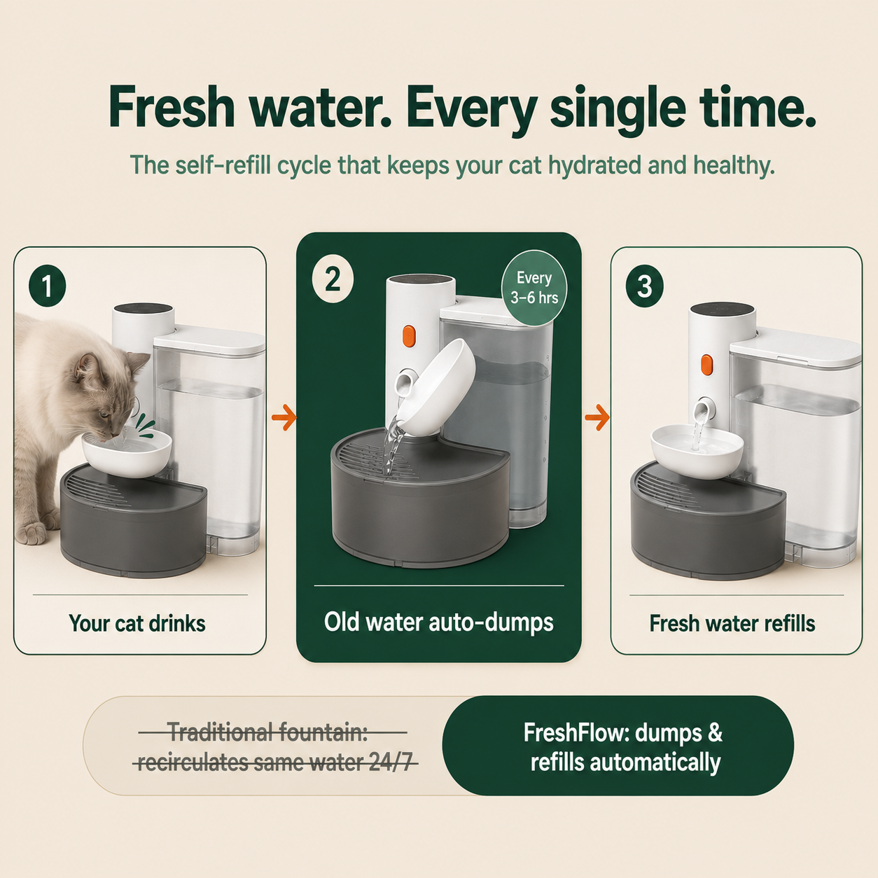 APEXPUL™ FreshFlow Self-Refill Cat Fountain
