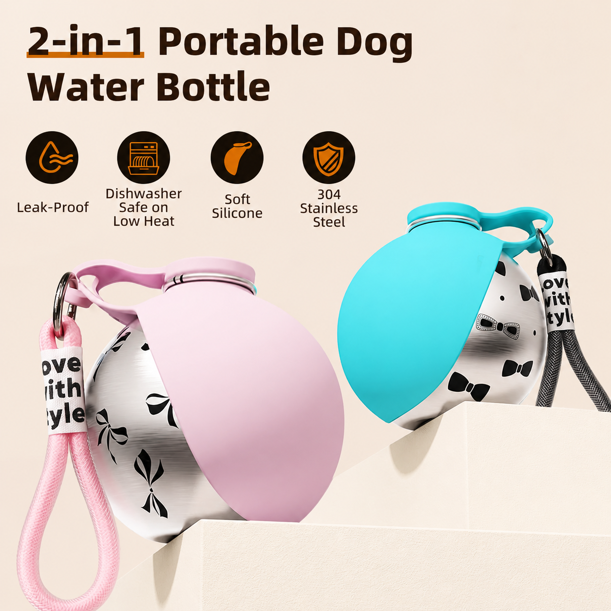 APEXPUL™ WalkSip 2 in 1 stainless steel portable dog bowl